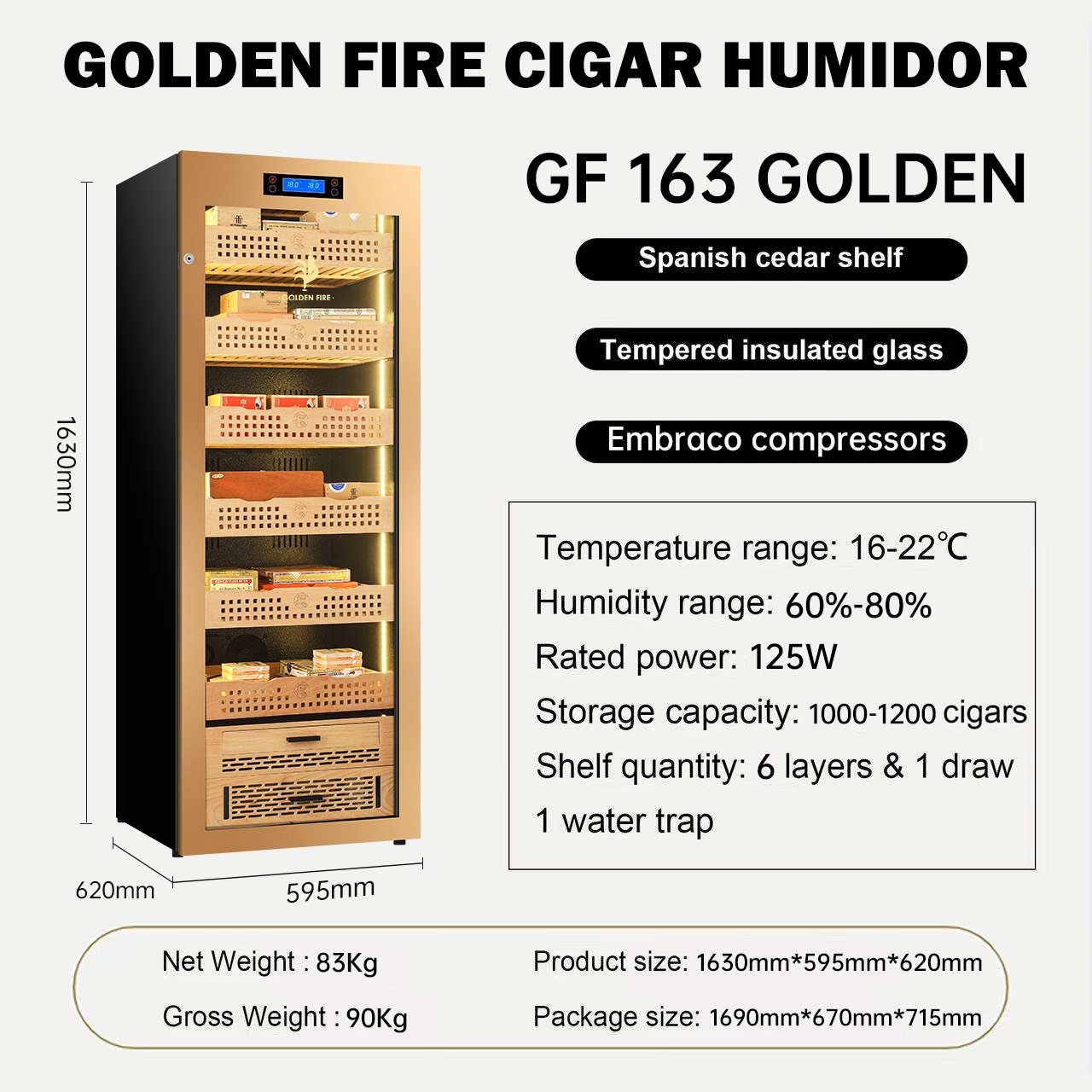 Tủ bảo quản cigar cắm điện Golden Fire GF-163