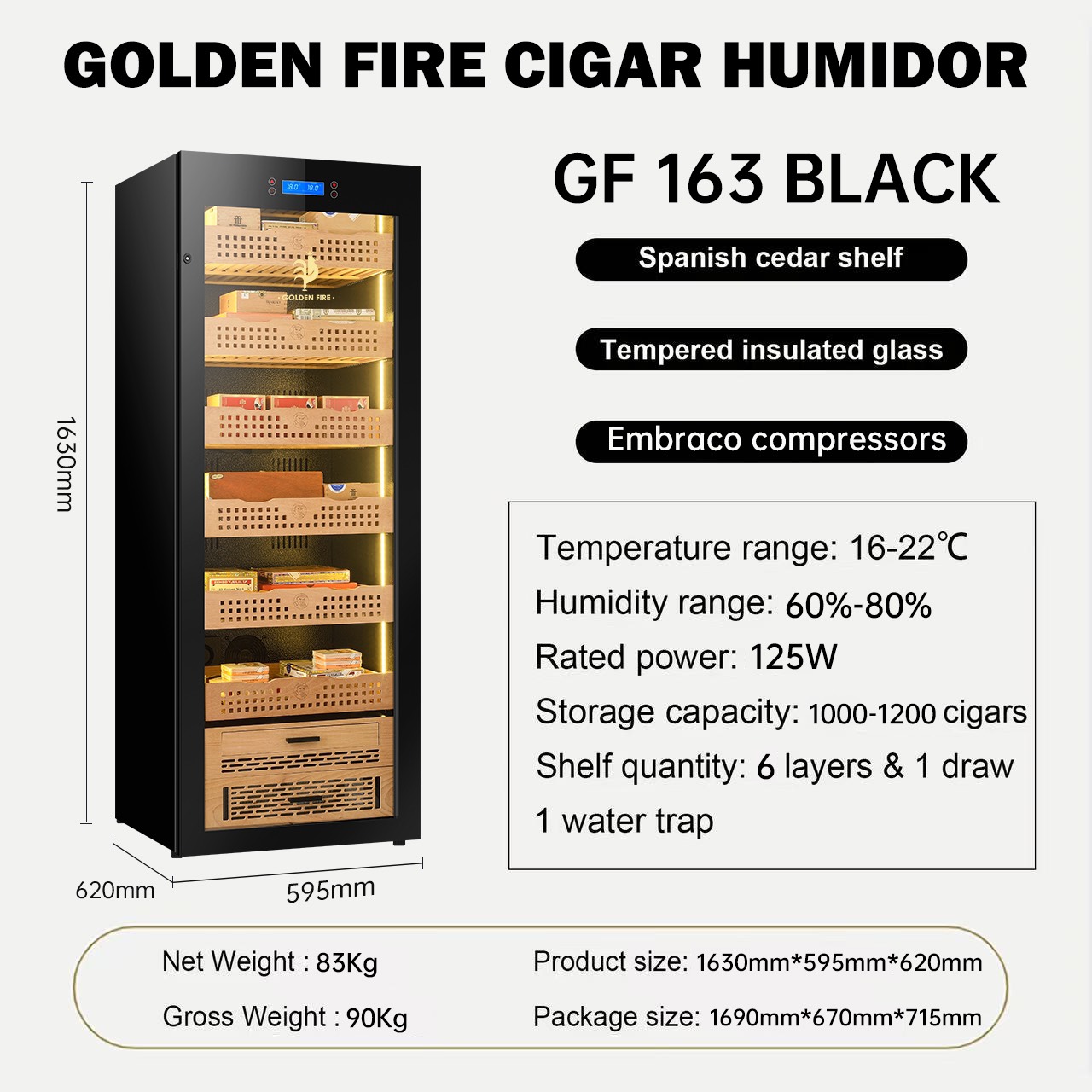 Tủ bảo quản cigar cắm điện Golden Fire GF-163