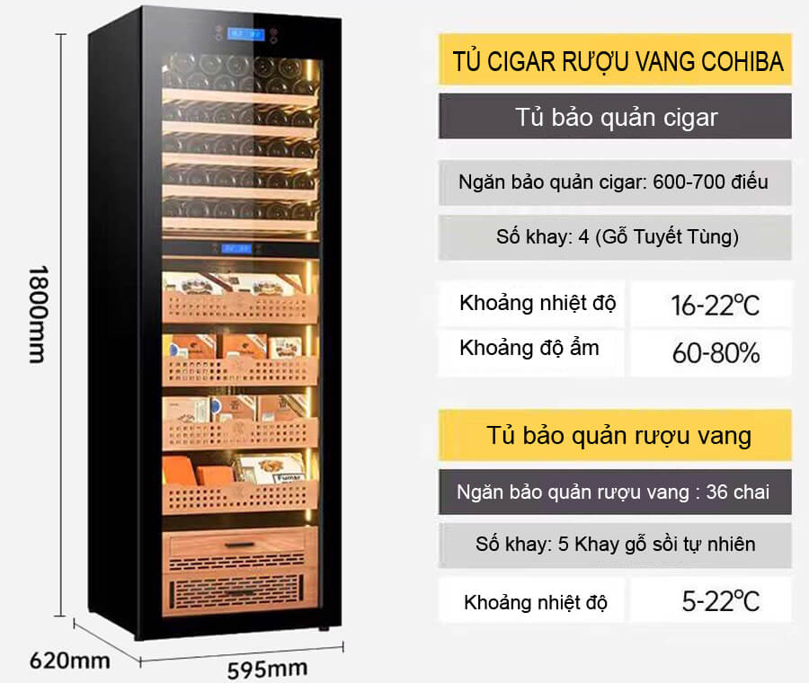 Tủ bảo quản xì gà rượu vang 2 trong 1 Cohiba H2180